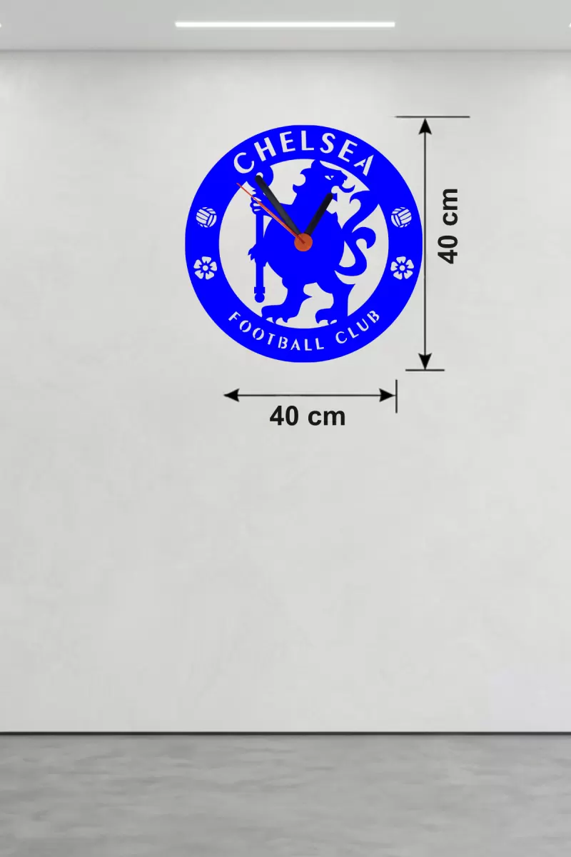 Chelsea FC Logolu Ahşap Duvar Saati - 40x40 cm Taraftar Hediyesi