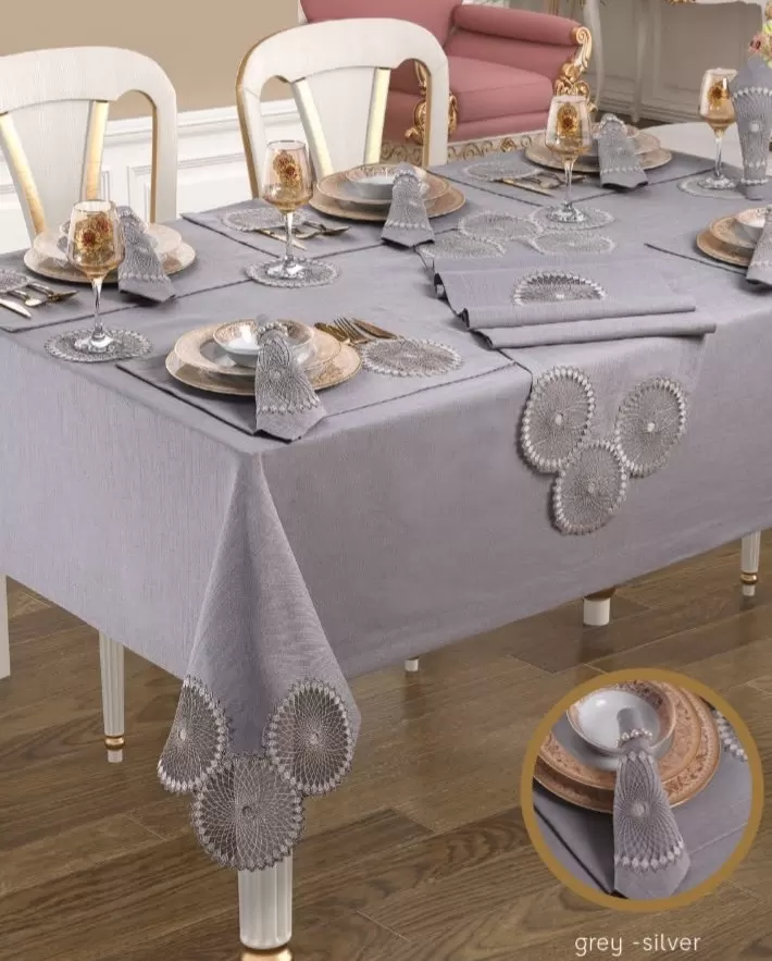 Planet Amerikan Servisli Gri-Silver 34 Parça 160 × 260 cm Masa Takımı