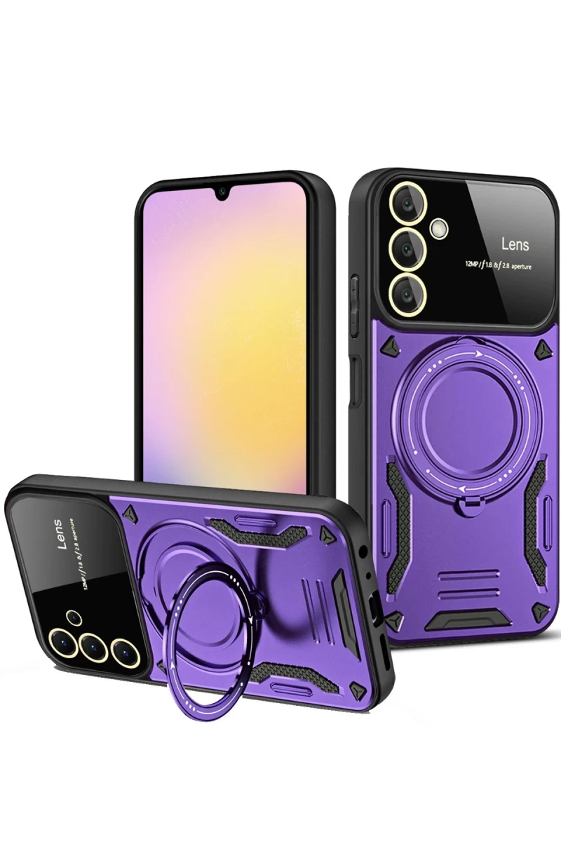 Samsung Galaxy A54 5G Uyumlu Kılıf Joy Lens Standlı Kapak - Mor