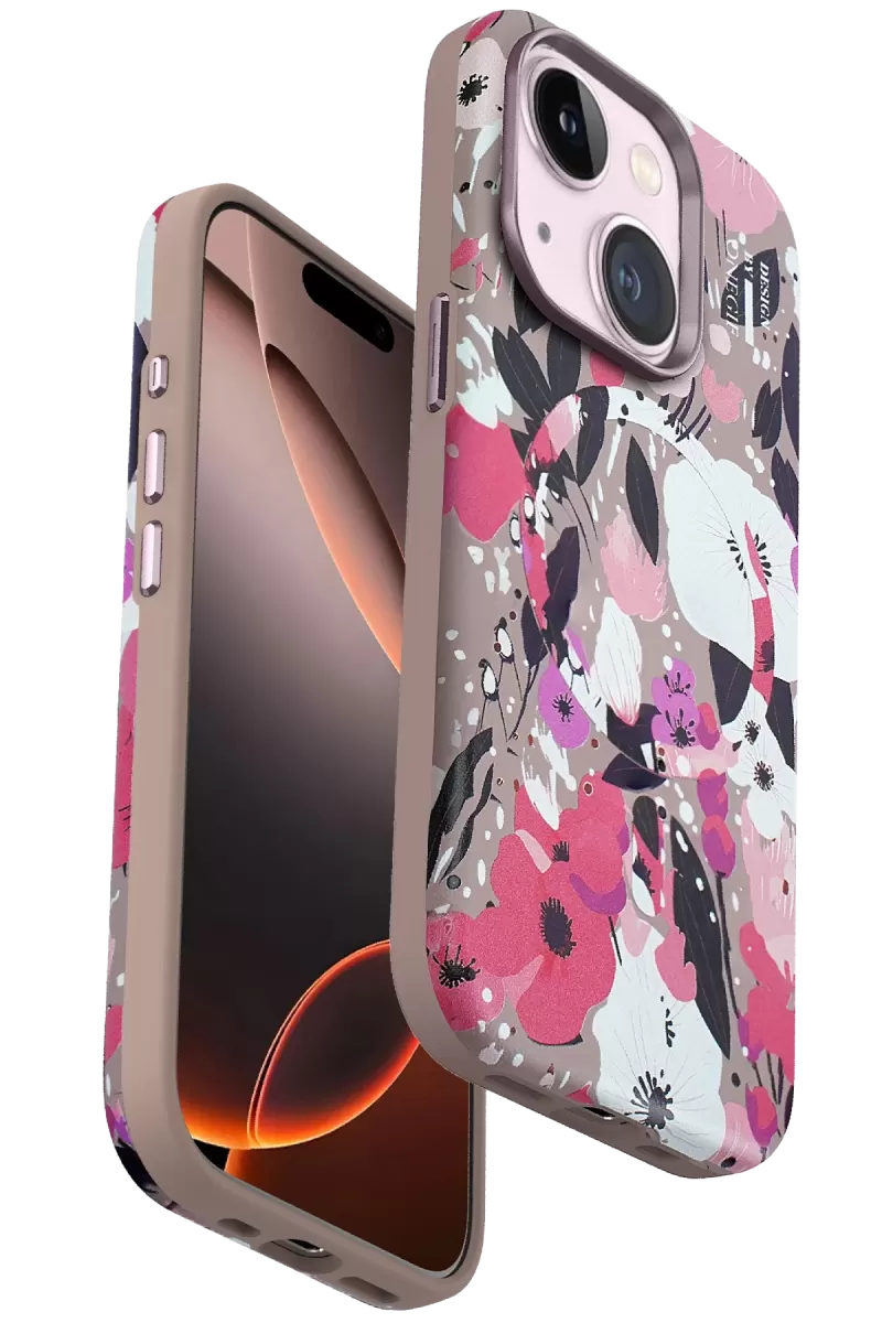 iPhone 15 Flower Series Magsafe Kapak - Pembe