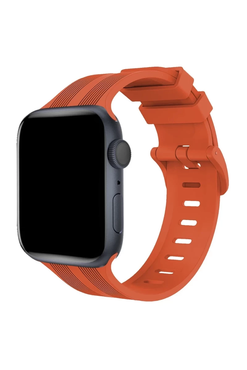Apple Watch 38mm Uyumlu KR408 Çizgili Silikon Kordon - Turuncu