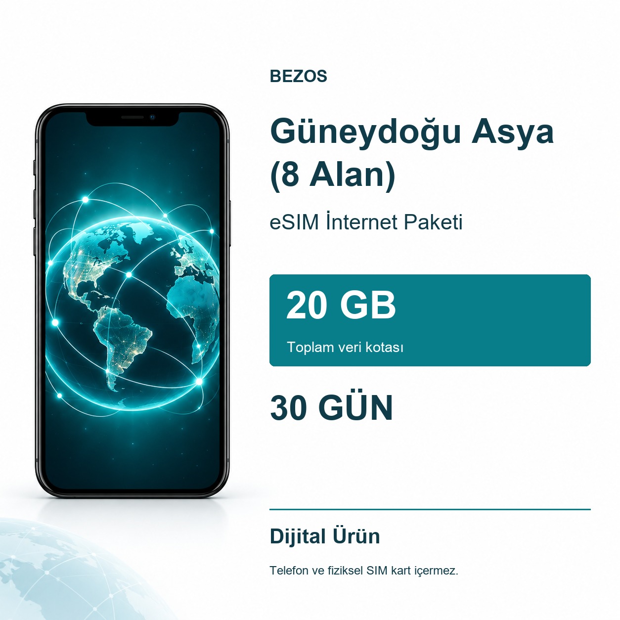 Güneydoğu Asya (8 Alan) eSIM İnternet Paketi 20 GB 30 Gün