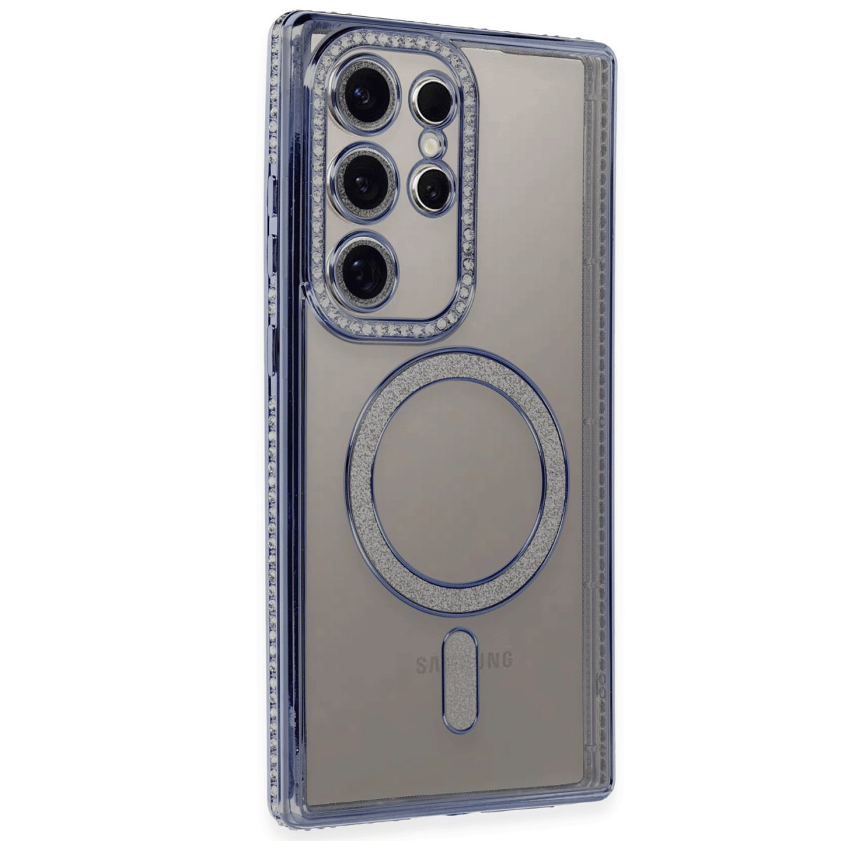 Galaxy S24 Ultra Kılıf Joke Simli Magneticsafe Kılıf - Mavi