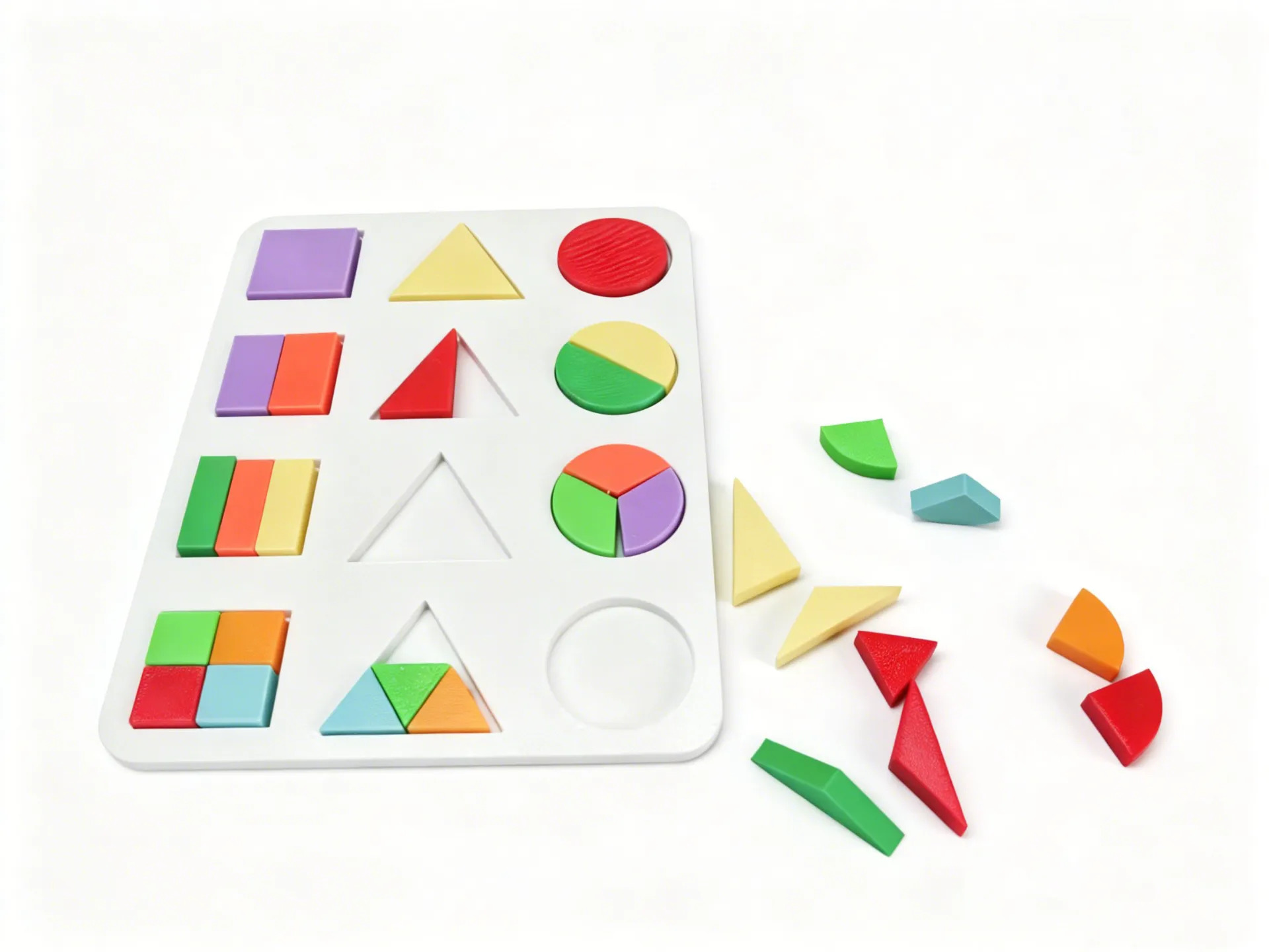 3D Baskı Geometrik Şekiller ve Kesirler Eğitim Seti - Renkli Şekil Eşleştirme Puzzle, Montessori Öğretim Materyali