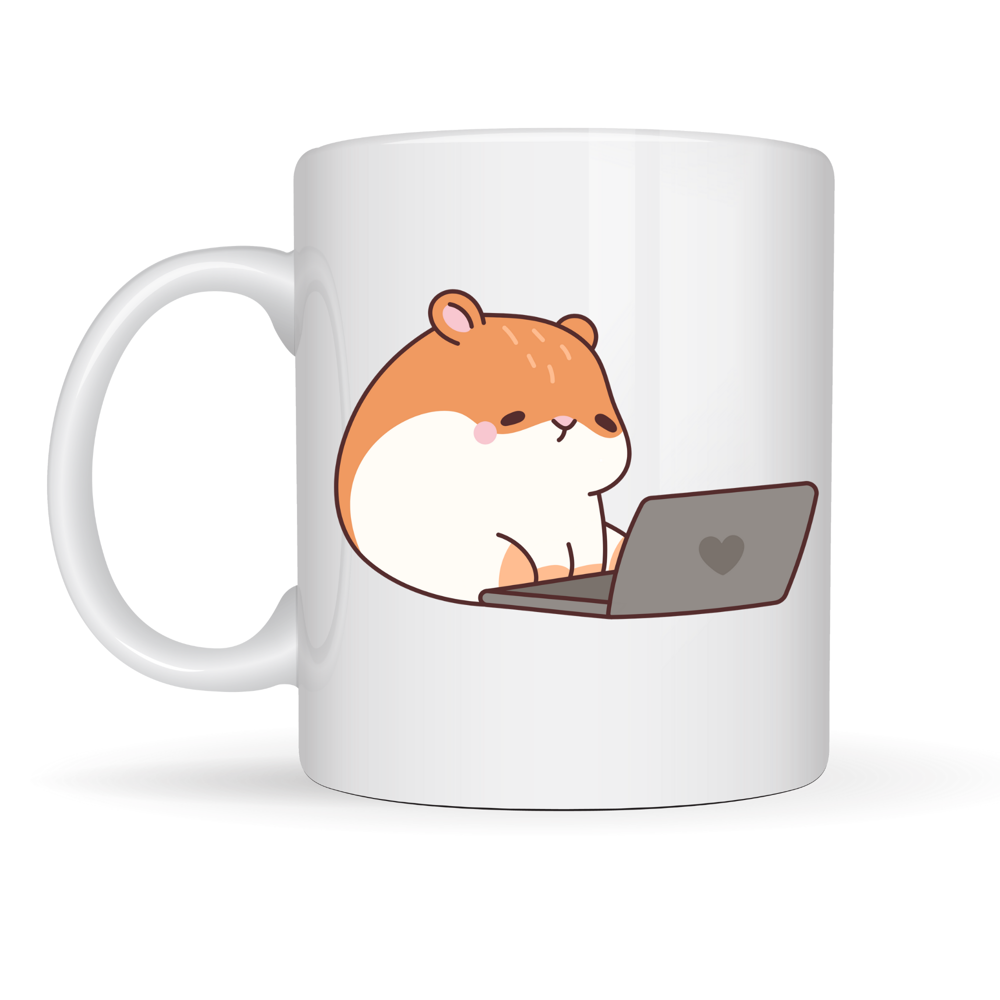 Laptoplu Hamster Desenli Porselen Kupa MODEL 112 – Sevimli Çalışkan Hamster Tasarımlı Kahve Kupası , Ofis &amp; Ev İçin Tatlı Hediye