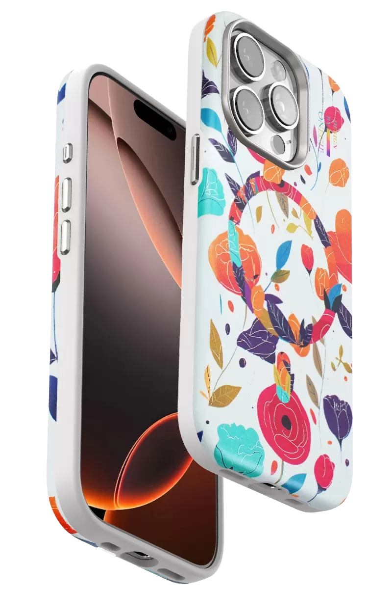 iPhone 14 Pro Flower Series Magsafe Kapak - Beyaz