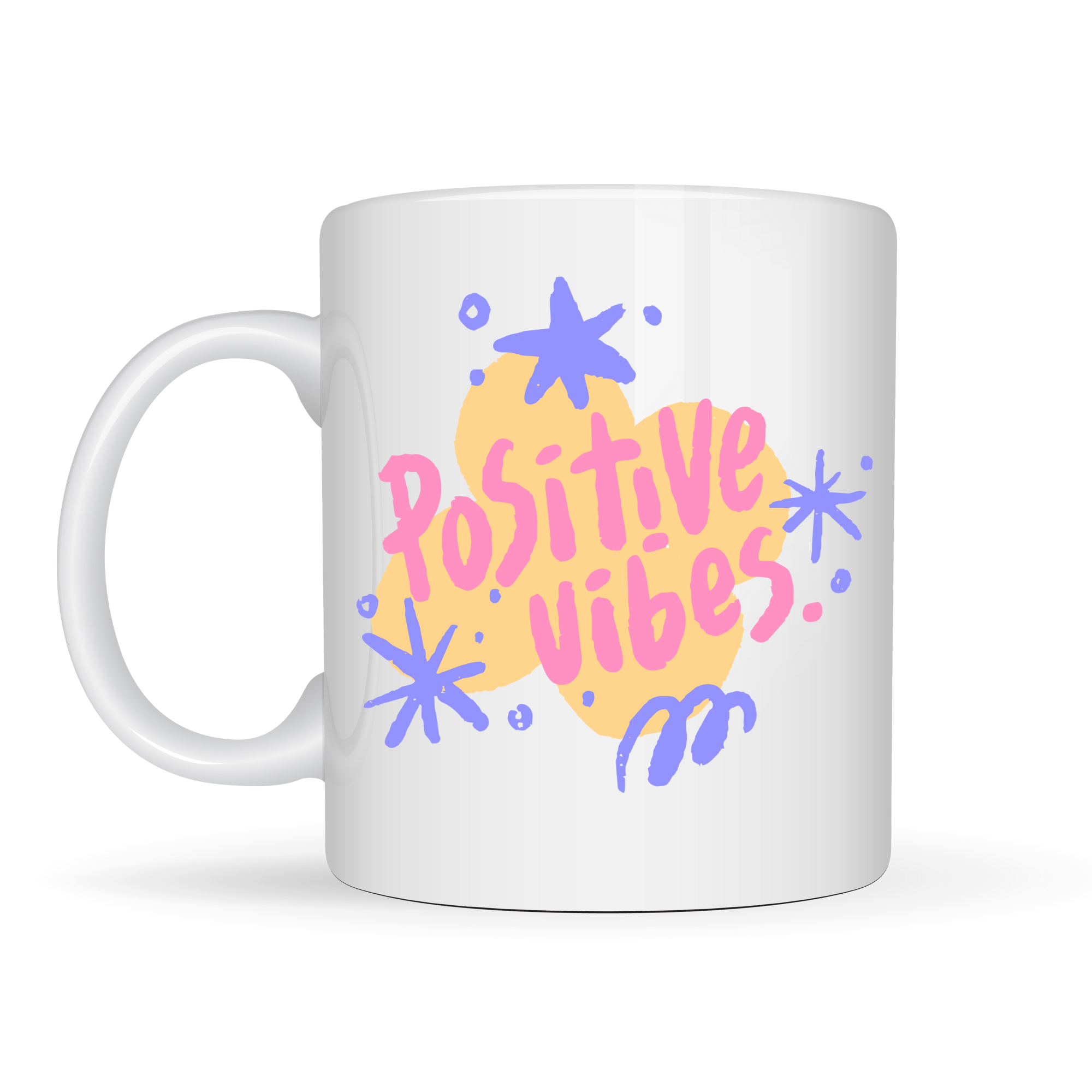 Positive Vibes Porselen Kupa MODEL 138 – Renkli Tasarım Motivasyon Kupası – Pozitif Enerji Veren Kahve &amp; Çay Kupası