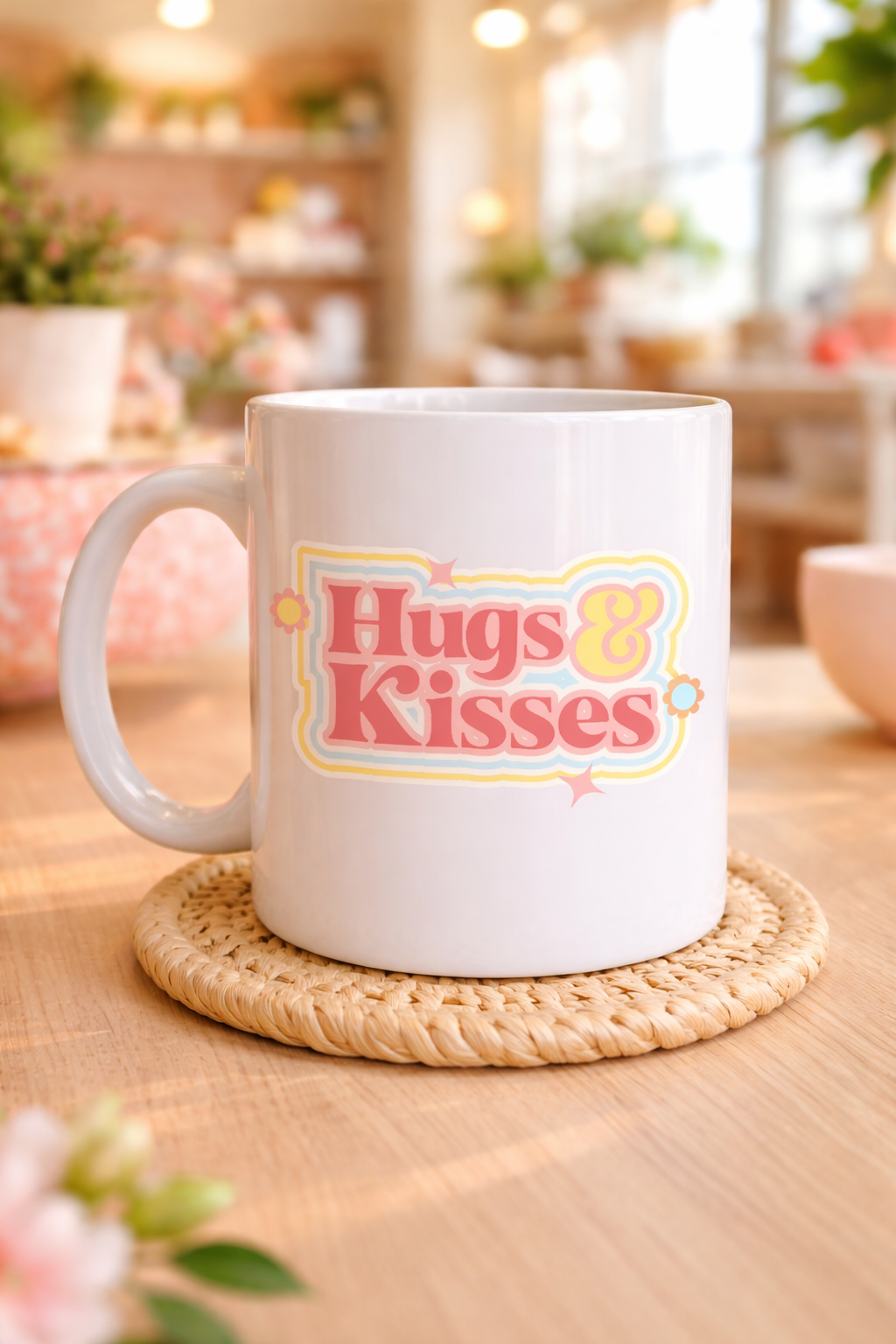 Model 30 – Hugs &amp; Kisses Tasarımlı Porselen Kupa - Sevdiklerine Sıcacık Bir Mesaj