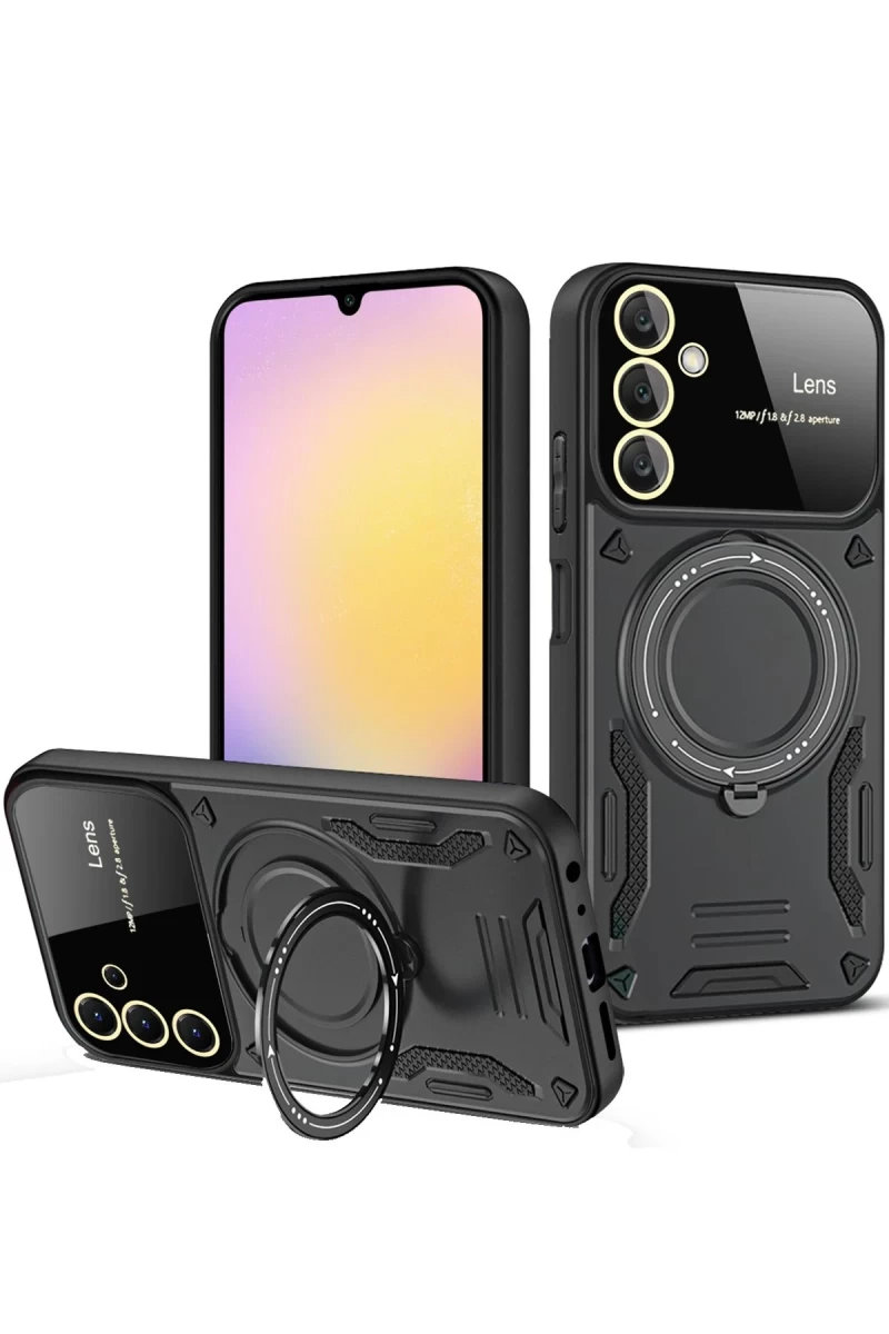 Samsung Galaxy S25 Plus Uyumlu Kılıf Joy Lens Standlı Kapak - Siyah