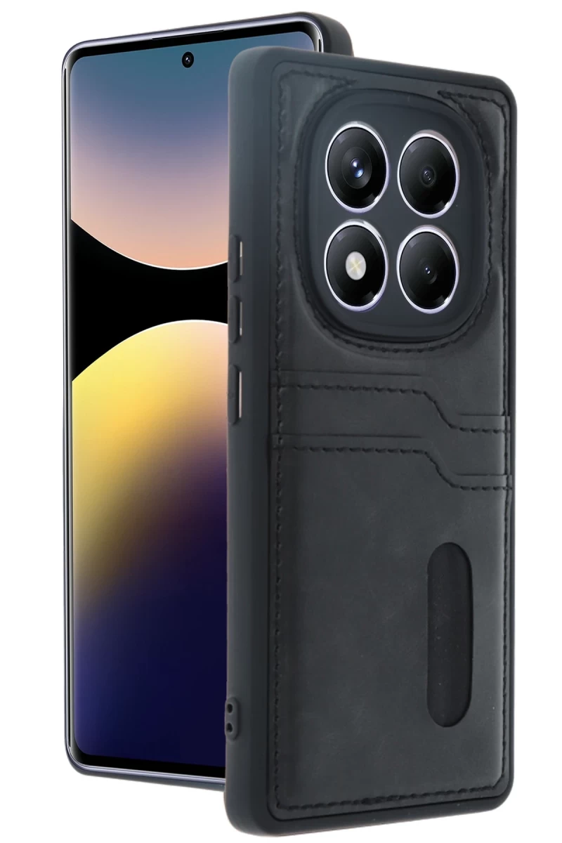 Xiaomi Redmi Note 14 Pro 4G Uyumlu Kılıf Sara Kartvizitli Deri Kılıf - Siyah