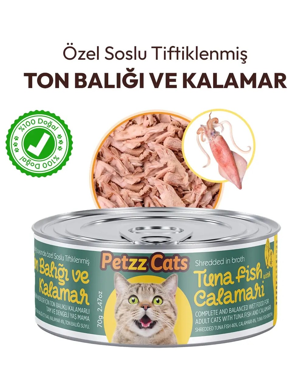 Petzzcats Ton Balığı &amp; Kalamar Konserve Kedi Maması 1 Adet 70 gr