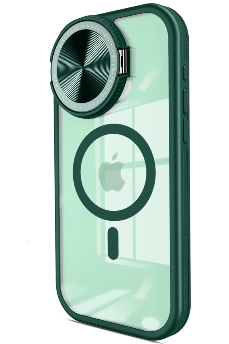 Apple iPhone 14 Pro Max Uyumlu Kılıf Teleskop Lens Magsafe Silikon Kapak - Koyu Yeşil