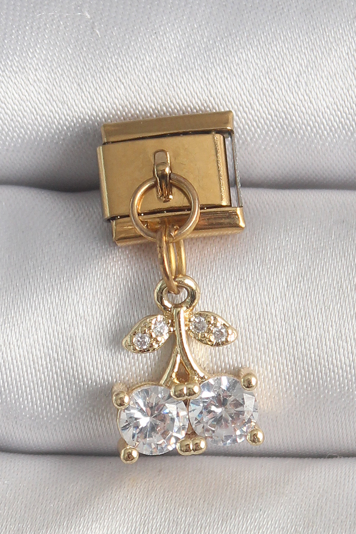 316L Çelik Gold Renk Sallantı Zirkon Taşlı Kiraz Model Nomination Charm