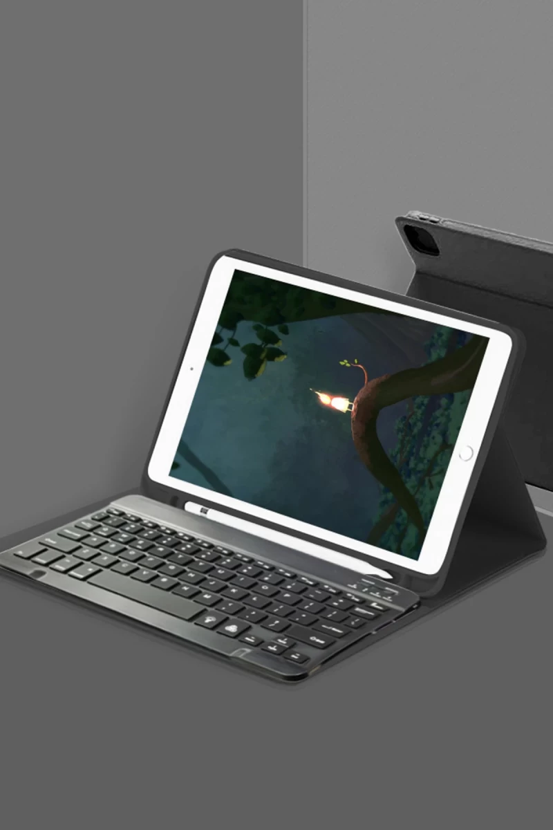 Apple iPad 10.2 (9.nesil) Kılıf KC01 Smart Klavyeli Tablet Kılıfı - Siyah