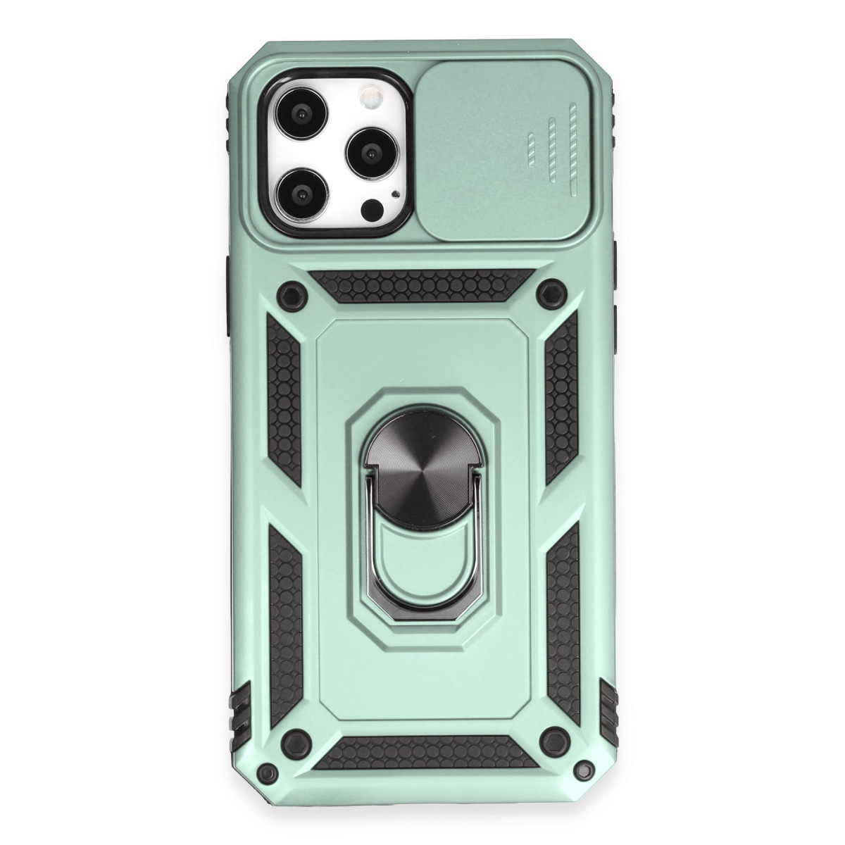 iPhone 12 Pro Max Kılıf Pars Lens Yüzüklü Silikon - Yeşil