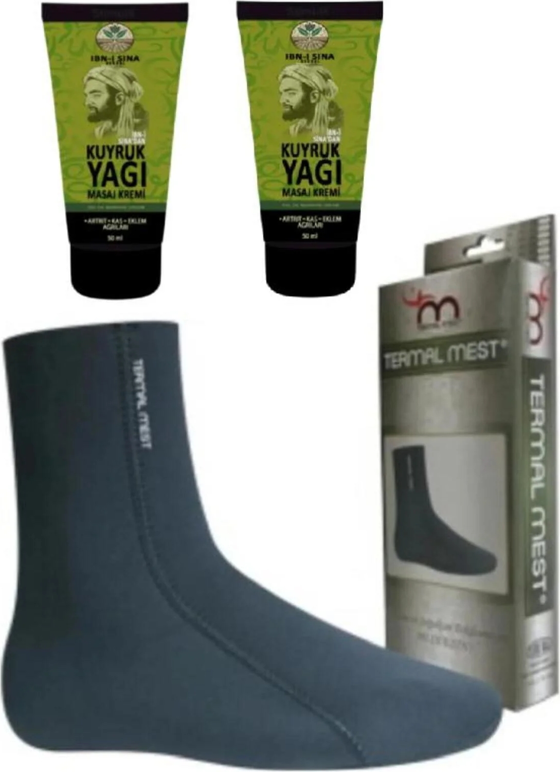Süper Ibni Sina Kuyruk Yağı Masaj Kremi 2 x 50 ml Su ve Isı Geçirmeyen Mest Çorap (Xl)