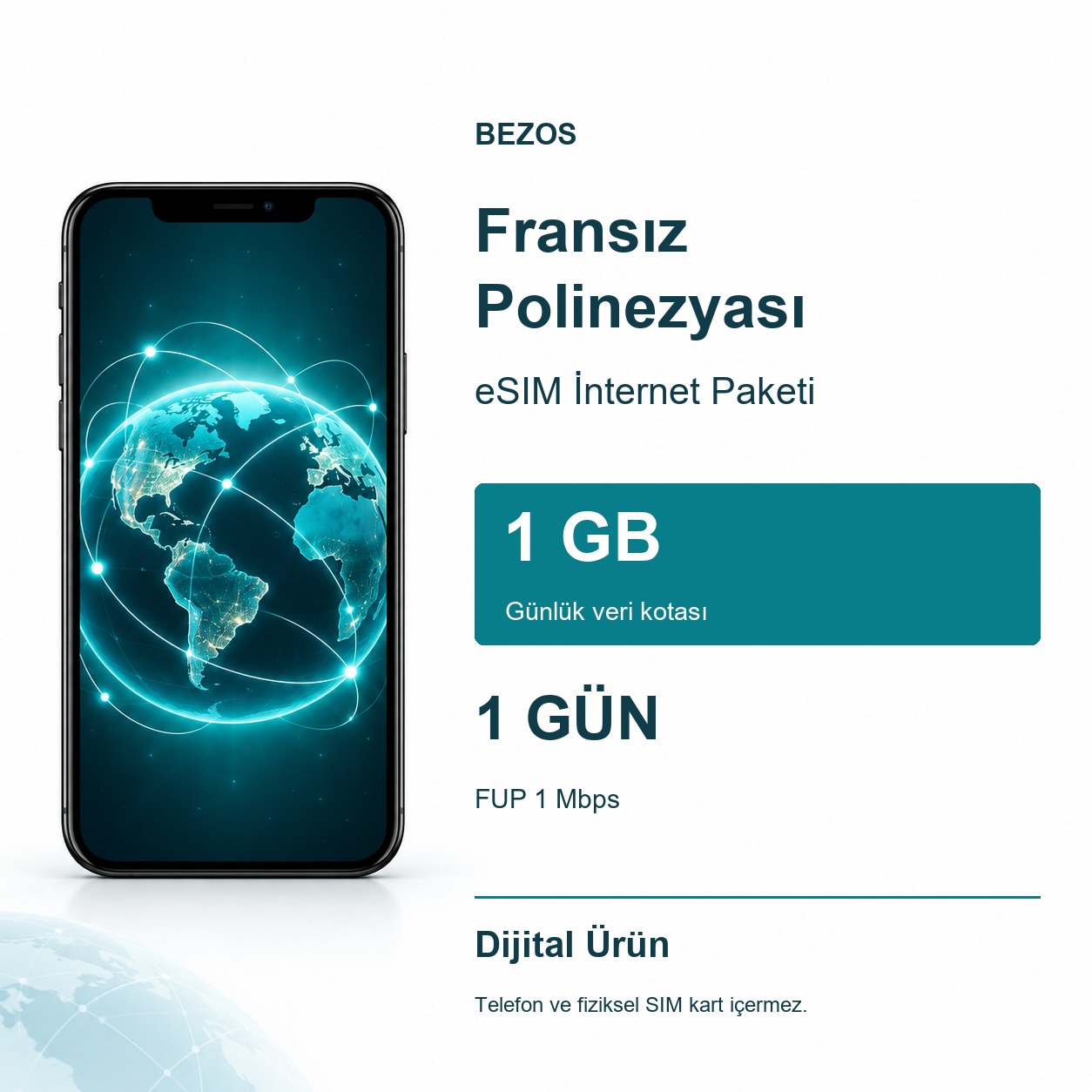 Fransız Polinezyası eSIM İnternet Paketi Günlük 1 GB 1 Gün - FUP 1 Mbps
