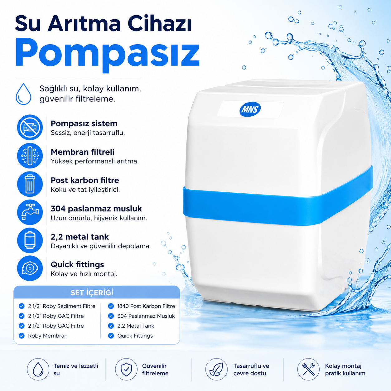 Pompasız Su Arıtma Cihazı 2,2 Galon Metal Tanklı 108691208