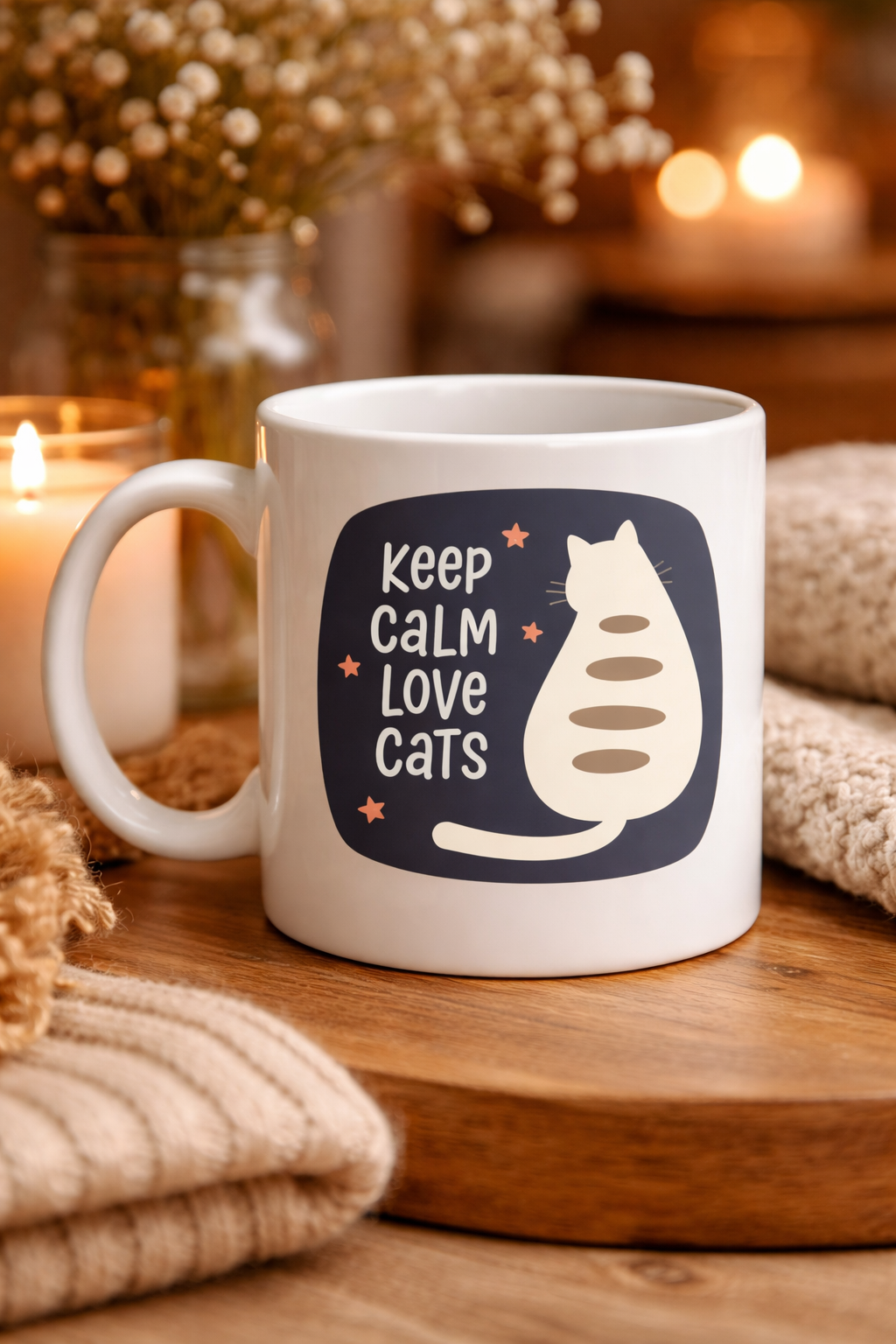 Keep Calm Love Cats Kedi Temalı Porselen Kupa MODEL 56 – Sevimli Tasarım , Kahve &amp; Çay Kupası