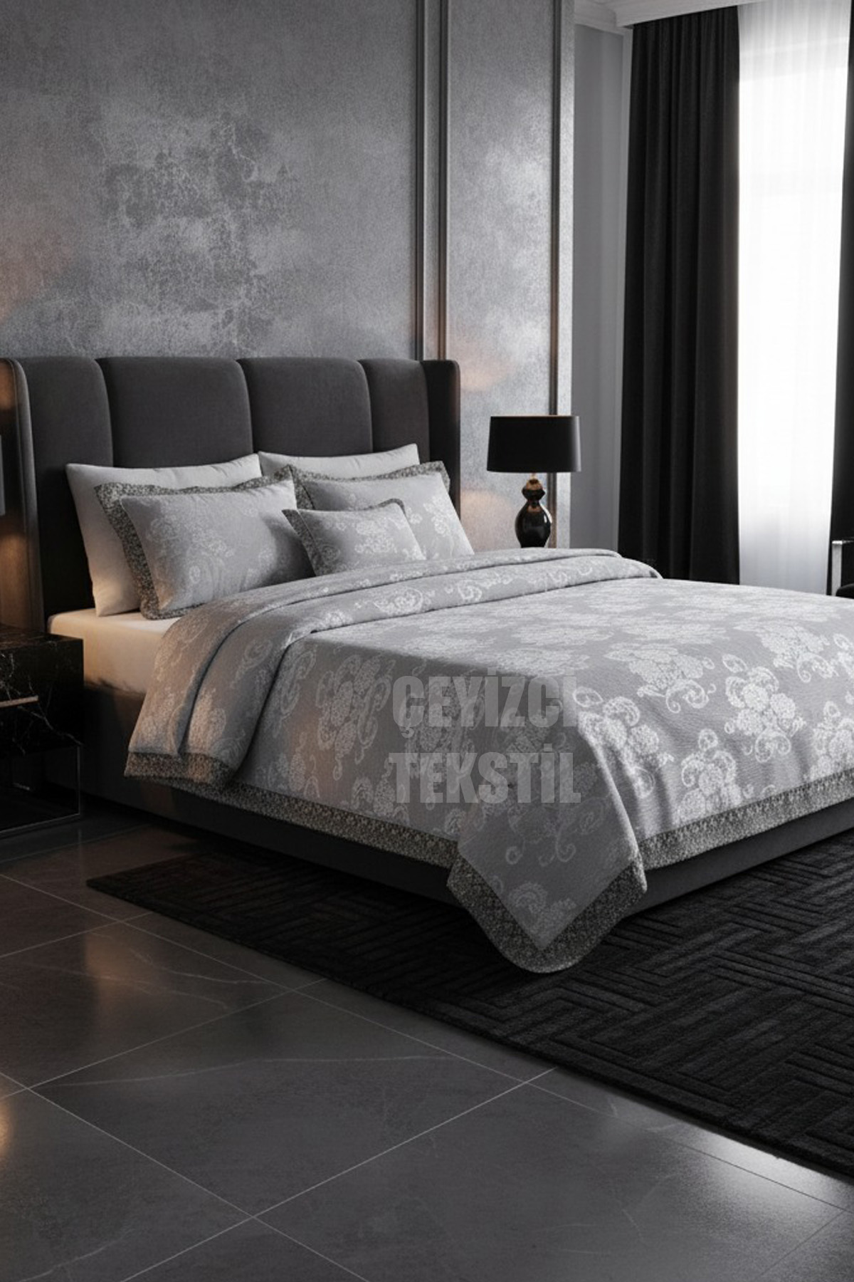 Berfin Çift Kişilik Pike Takımı - Gri