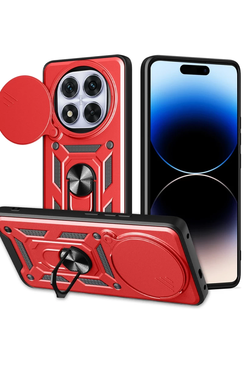 Xiaomi Redmi Note 14 Pro Plus Uyumlu Kılıf Pars Lens Yüzüklü Silikon - Kırmızı