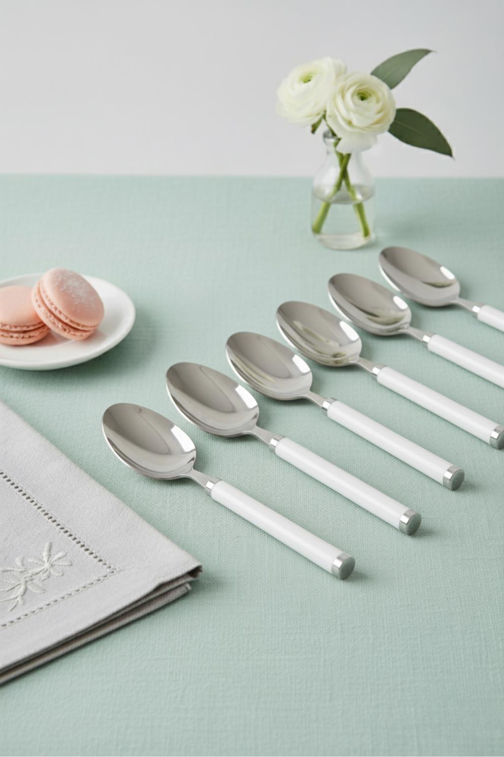 6?lı Paslanmaz Çelik Yemek Kaşığı Seti Beyaz Saplı 15 cm