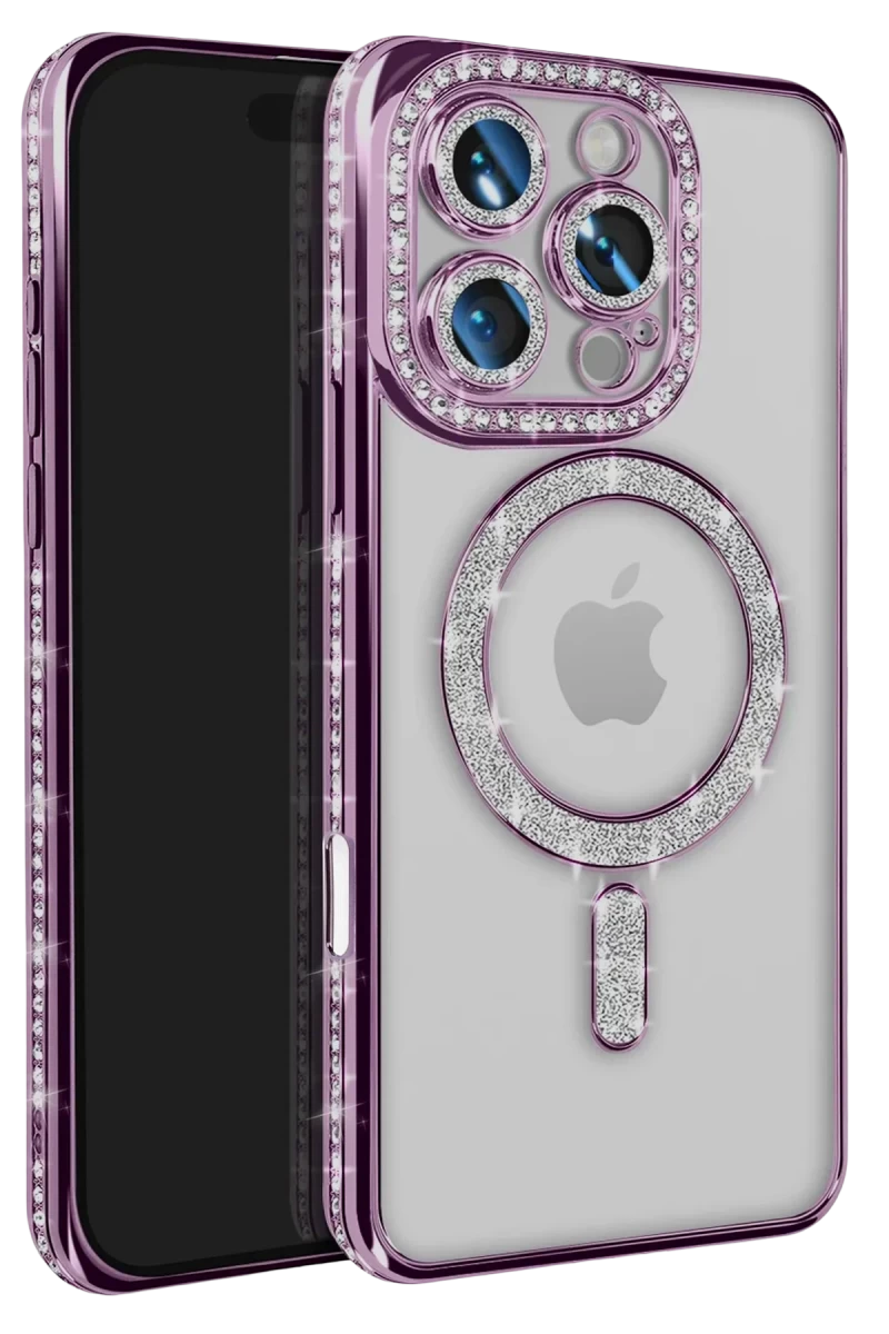 Apple iPhone 16 Pro Max Uyumlu Kılıf Joke Simli Magneticsafe Kılıf - Derin Mor
