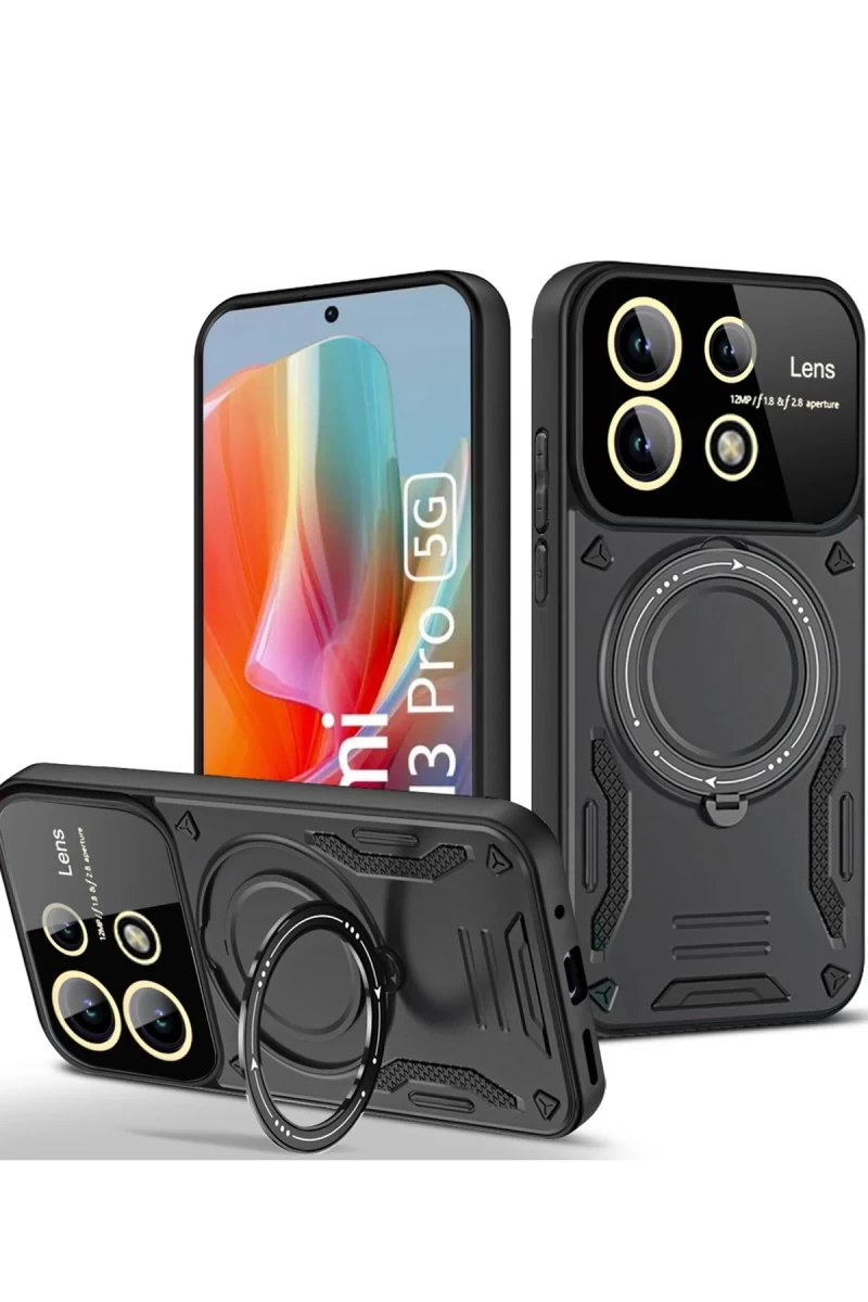 Xiaomi Redmi Note 13 Pro 5G Uyumlu Kılıf Joy Lens Standlı Kapak - Siyah
