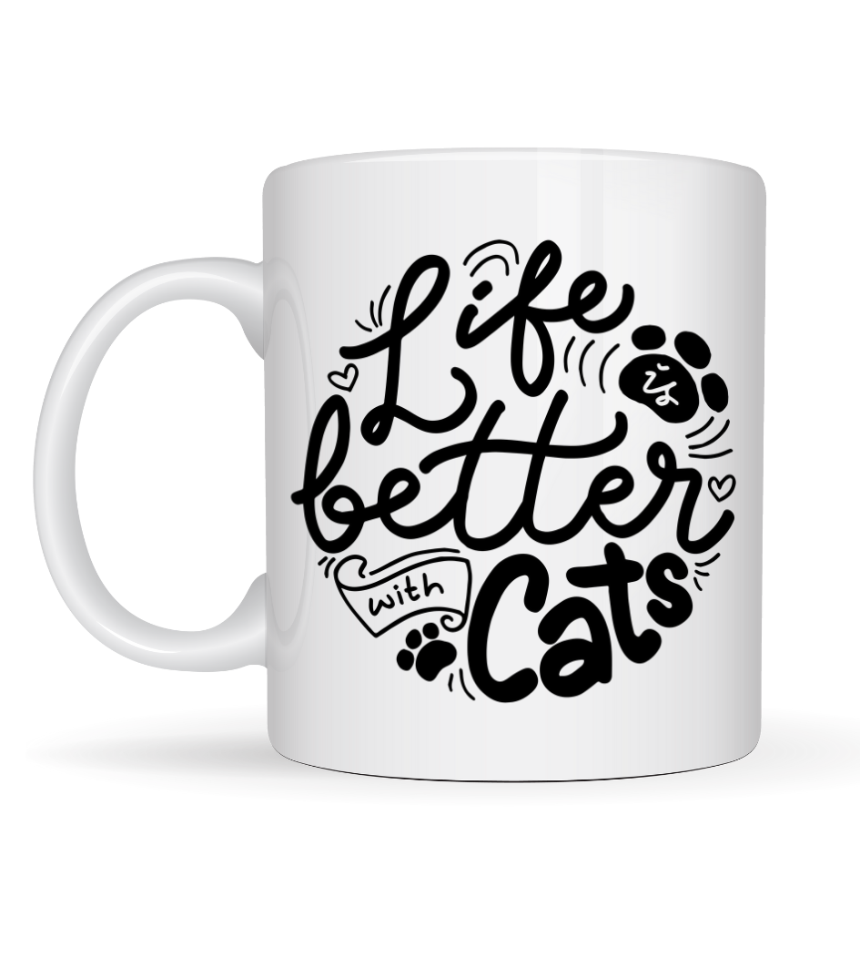 Life is Better With Cats – Kedi Severlere Özel Porselen Kupa MODEL 59 Sevimli Tasarım Hediyelik Kahve Kupası