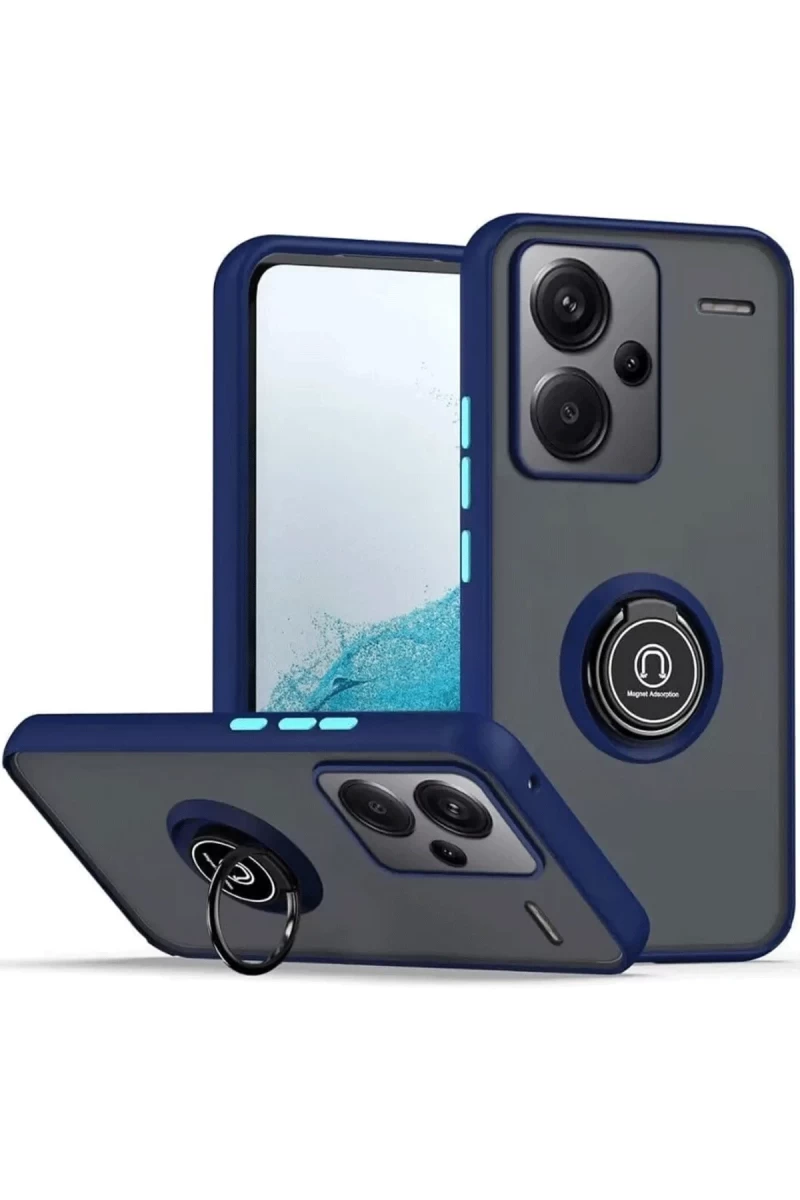 Xiaomi Redmi Note 13 Pro Plus Uyumlu Kılıf Montreal Yüzüklü Silikon Kapak - Lacivert
