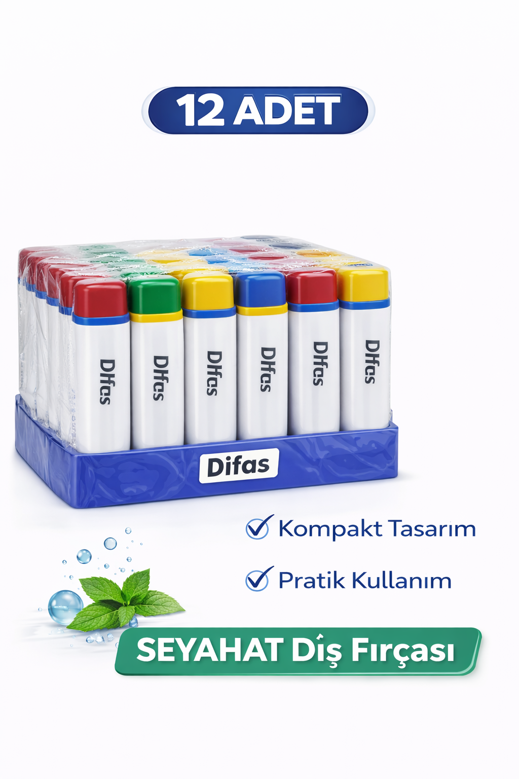 Difas Seyahat Tipi Diş Fırçası | Kapaklı Taşınabilir 12 Adet