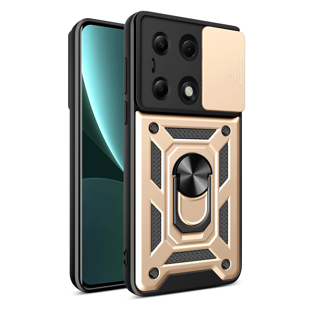 Poco M6 Pro 4G Kılıf Pars Lens Yüzüklü Silikon - Gold
