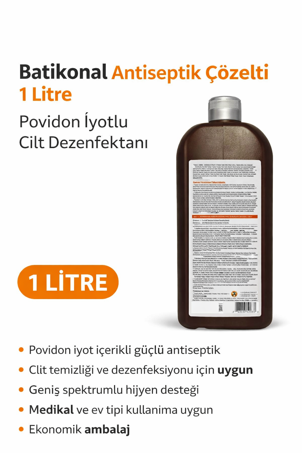 Batikonal Antiseptik Çözelti 1 Litre Povidon İyotlu Cilt Dezenfektanı 1 ADET
