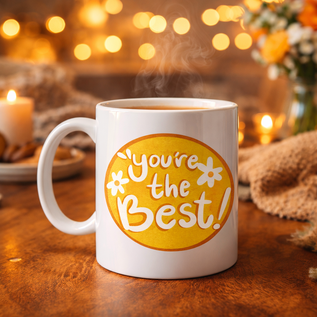 You're The Best Yazılı Porselen Kupa MODEL 123 – Motive Edici Tasarım, Özel Hediye Fikri, Kahve &amp; Çay Kupası