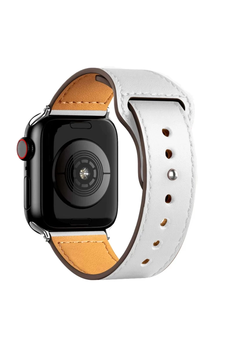 Apple Watch 42mm Uyumlu KR415 Luaz Deri Kordon - Beyaz