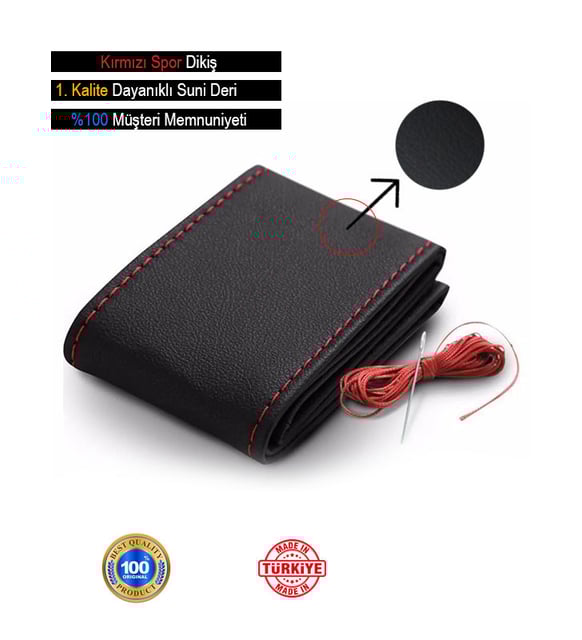 Direksiyon Kılıfı Deri Dikme Evalı Model Siyah Kırmızı 38-40 cm