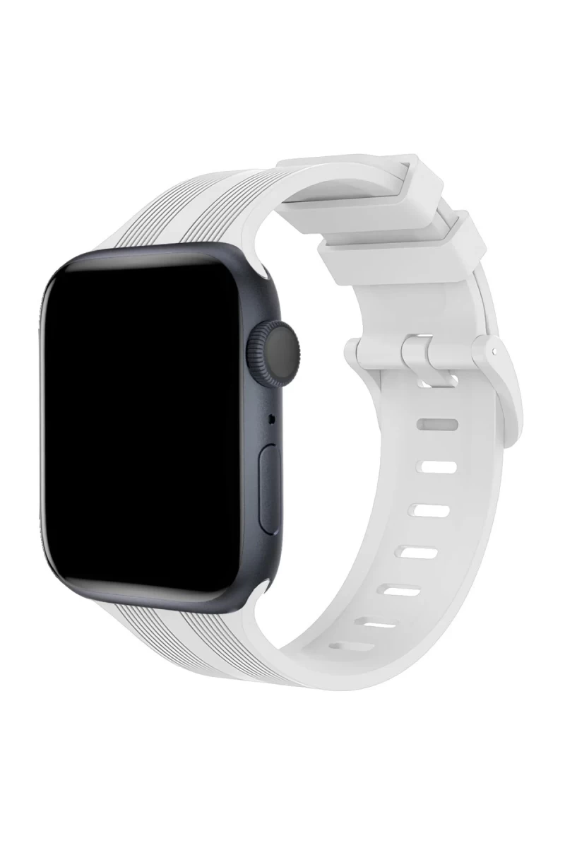 Apple Watch 38mm Uyumlu KR408 Çizgili Silikon Kordon - Beyaz