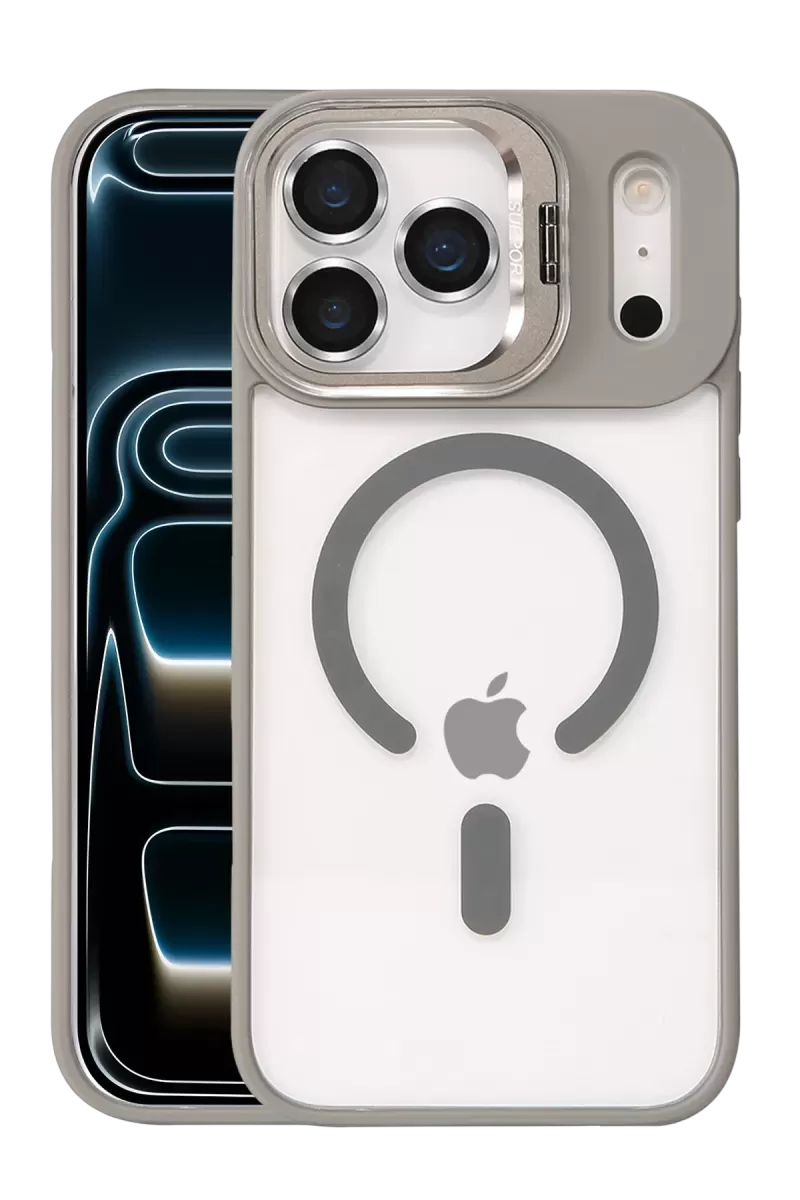iPhone 17 Pro Max Remim Lensli Magsafe Standlı Kapak - Titan Gri