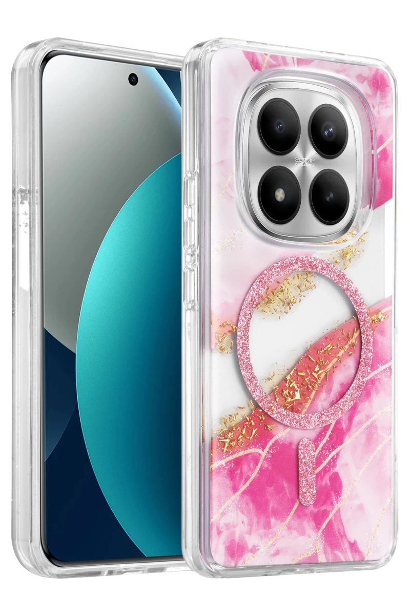 Onegif Xiaomi Redmi Note 15 Pro Plus 5G Uyumlu Lotus Simli Magsafe Kapak - Pembe