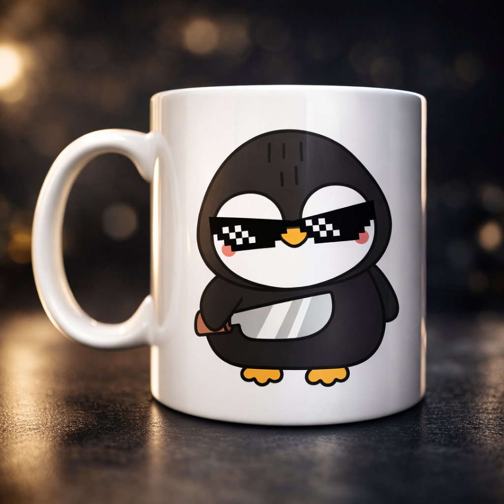 Havalı Penguen Tasarımlı Porselen Kupa MODEL 88 – Eğlenceli, Cool &amp; Enerjik Kahve Kupası