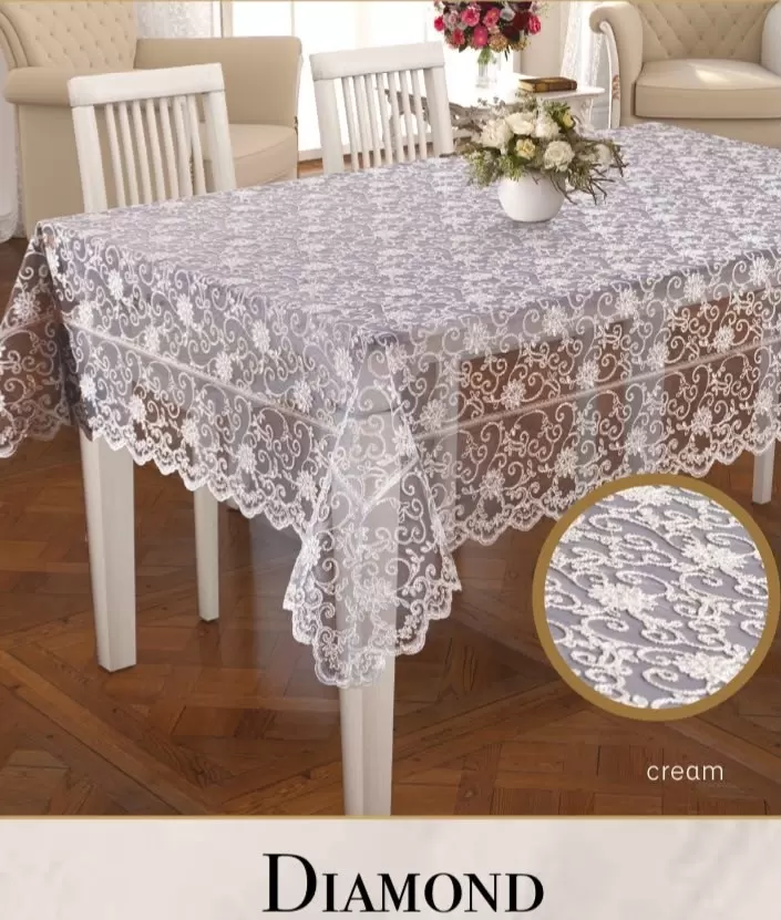 Keten Kendinden Runnerli Masa Örtüsü Diorra Model 160x260 cm Krem-Gold Yemek Örtüsü