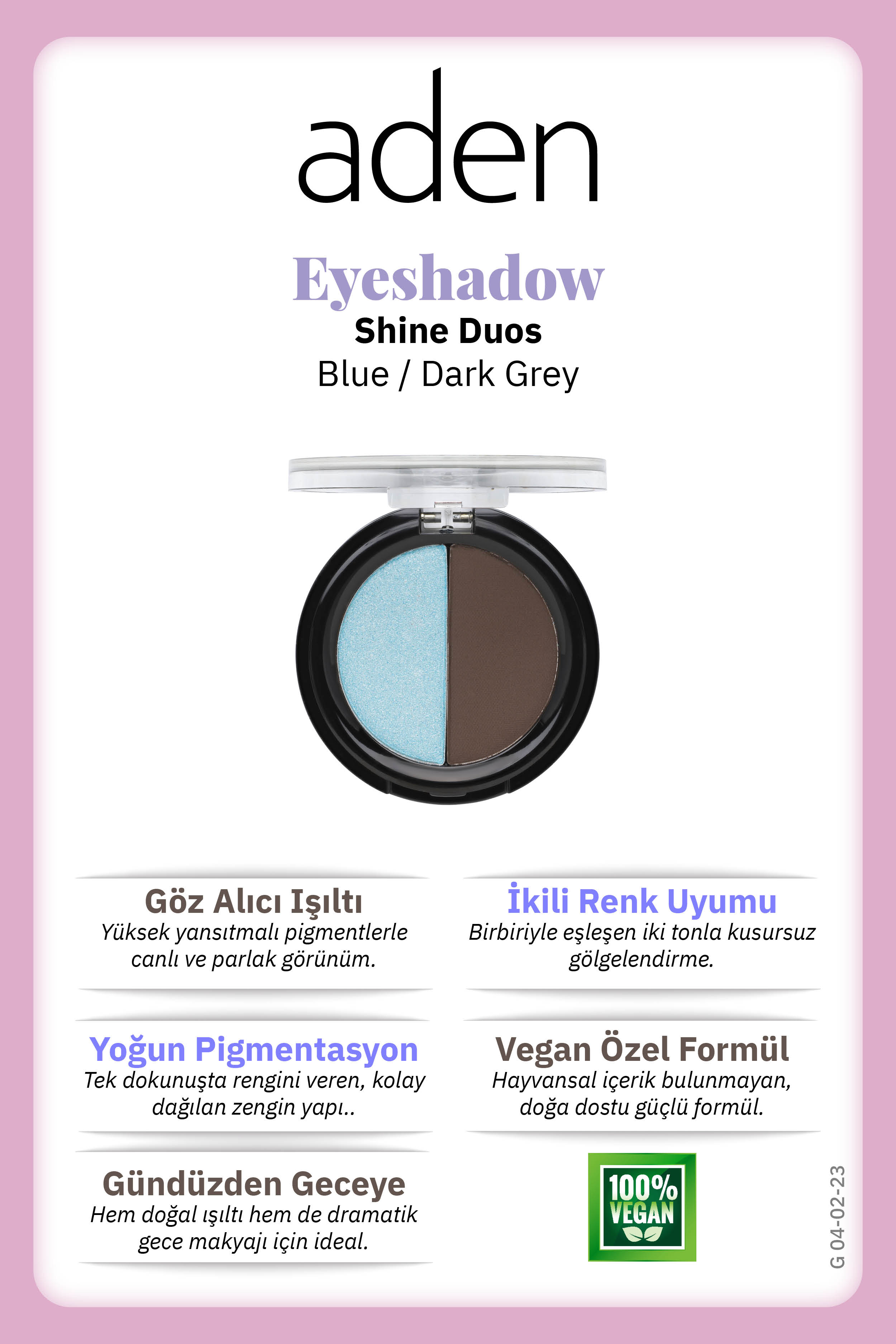 Aden Eyeshadow Shine Duos - Işıltılı Göz Farı İkilisi Blue Dark Grey(Mavi Koyu Gri)