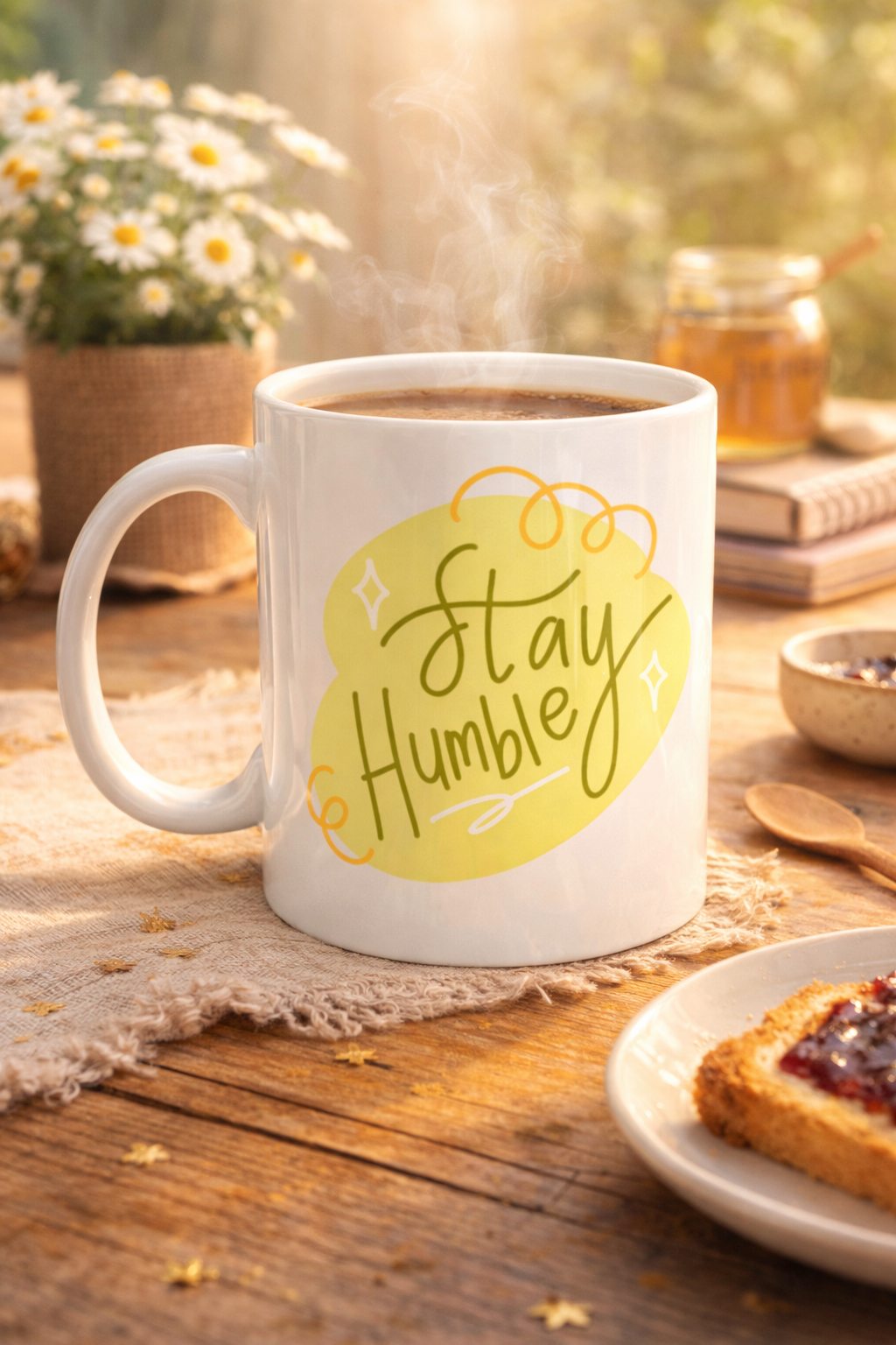 Stay Humble Porselen Kupa MODEL 129 – Minimal Motivasyon Kupası, Şık Tasarım, Günlük Kahve &amp; Çay Kupası