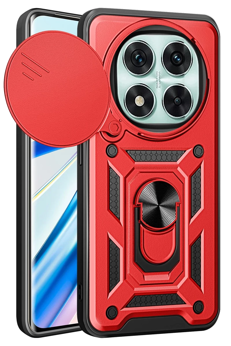Xiaomi Redmi Note 14 Pro 5G Uyumlu Kılıf Pars Lens Yüzüklü Silikon - Kırmızı
