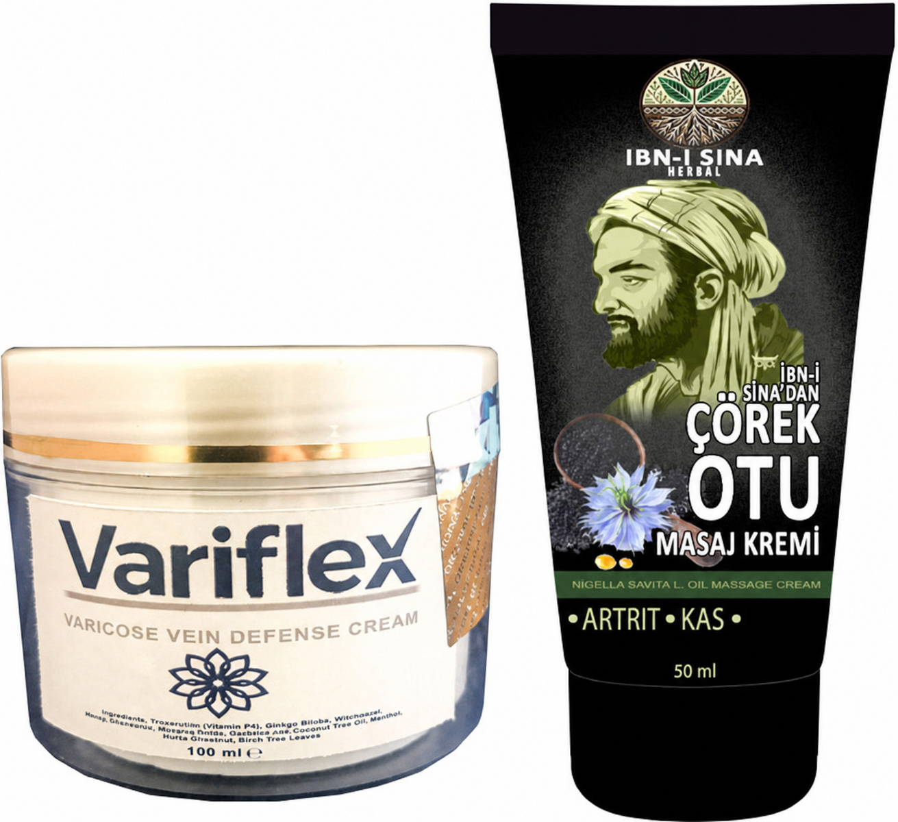 Variflex 100 ml Bacak Ibn-i Sina Çörek Otu Kremi 50 ml Sırt Bel Kas Diz Teskin Edici Masaj Kremi