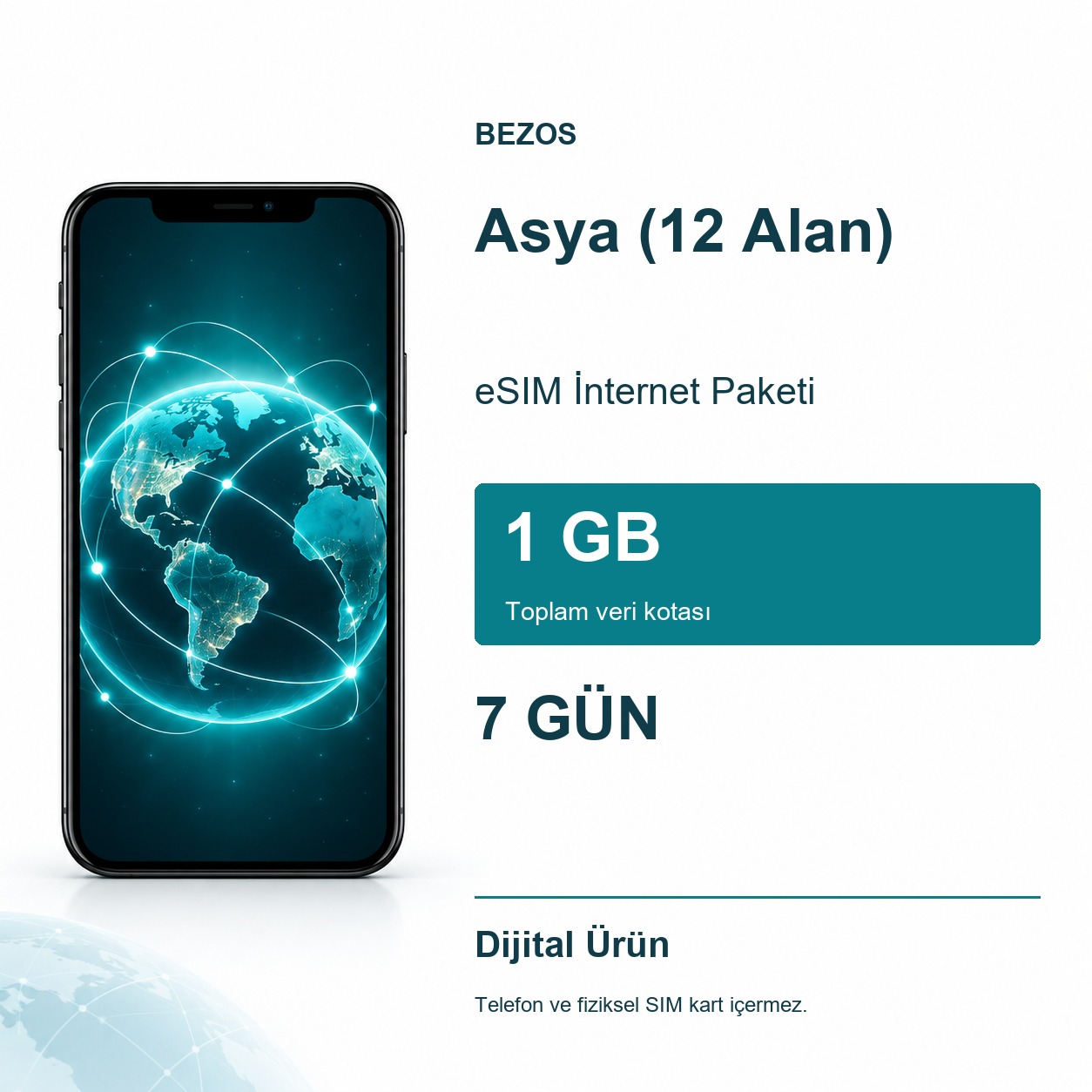 Asya (12 Alan) eSIM İnternet Paketi 1 GB 7 Gün
