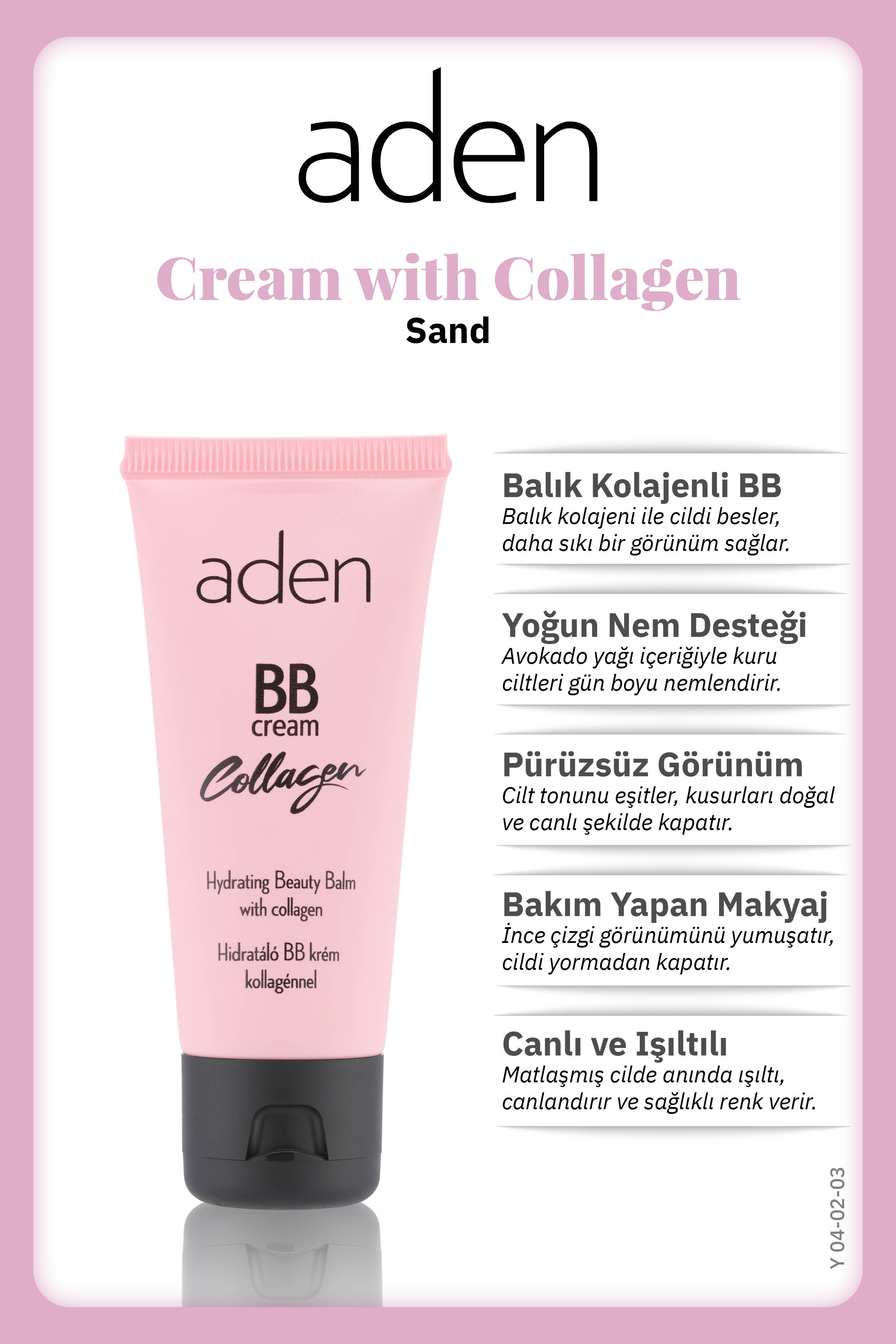 Aden BB Cream With Collagen - Kolajenli BB Krem 03 Sand(Kum)
