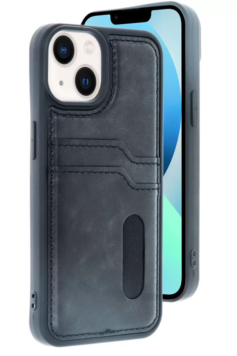 iPhone 15 Sara Kartvizitli Deri Kılıf - Siyah