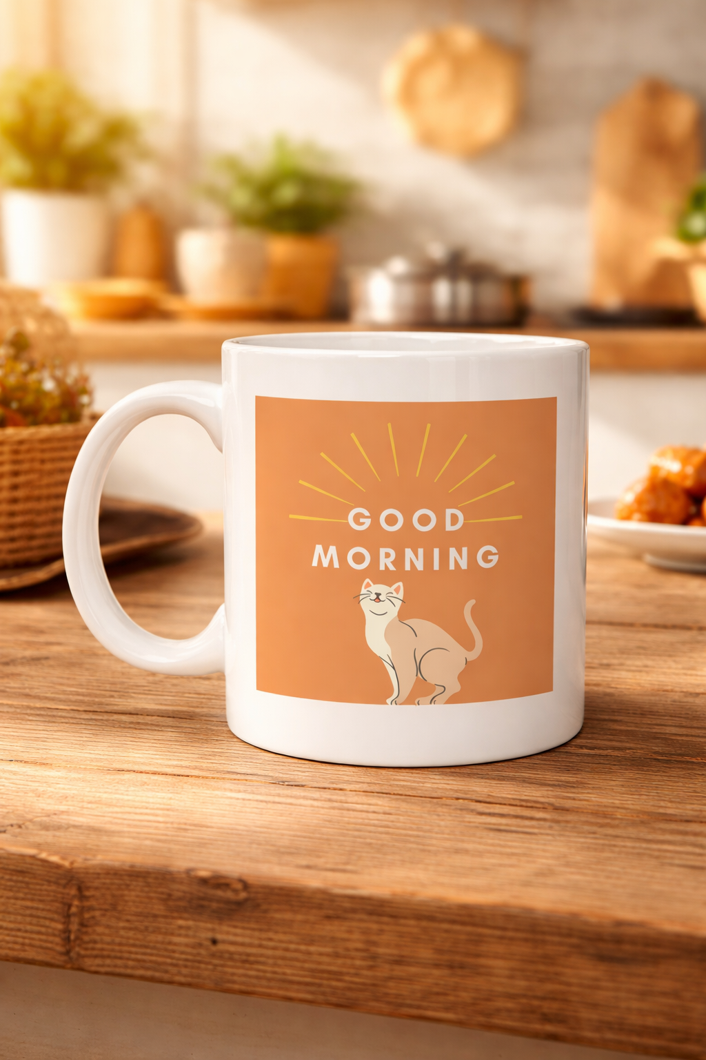 Good Morning Kedi Desenli Porselen Kupa MODEL 72 – Sevimli Kedi Figürlü, Kahve &amp; Çay Kupası, Hediyelik Porselen Bardak