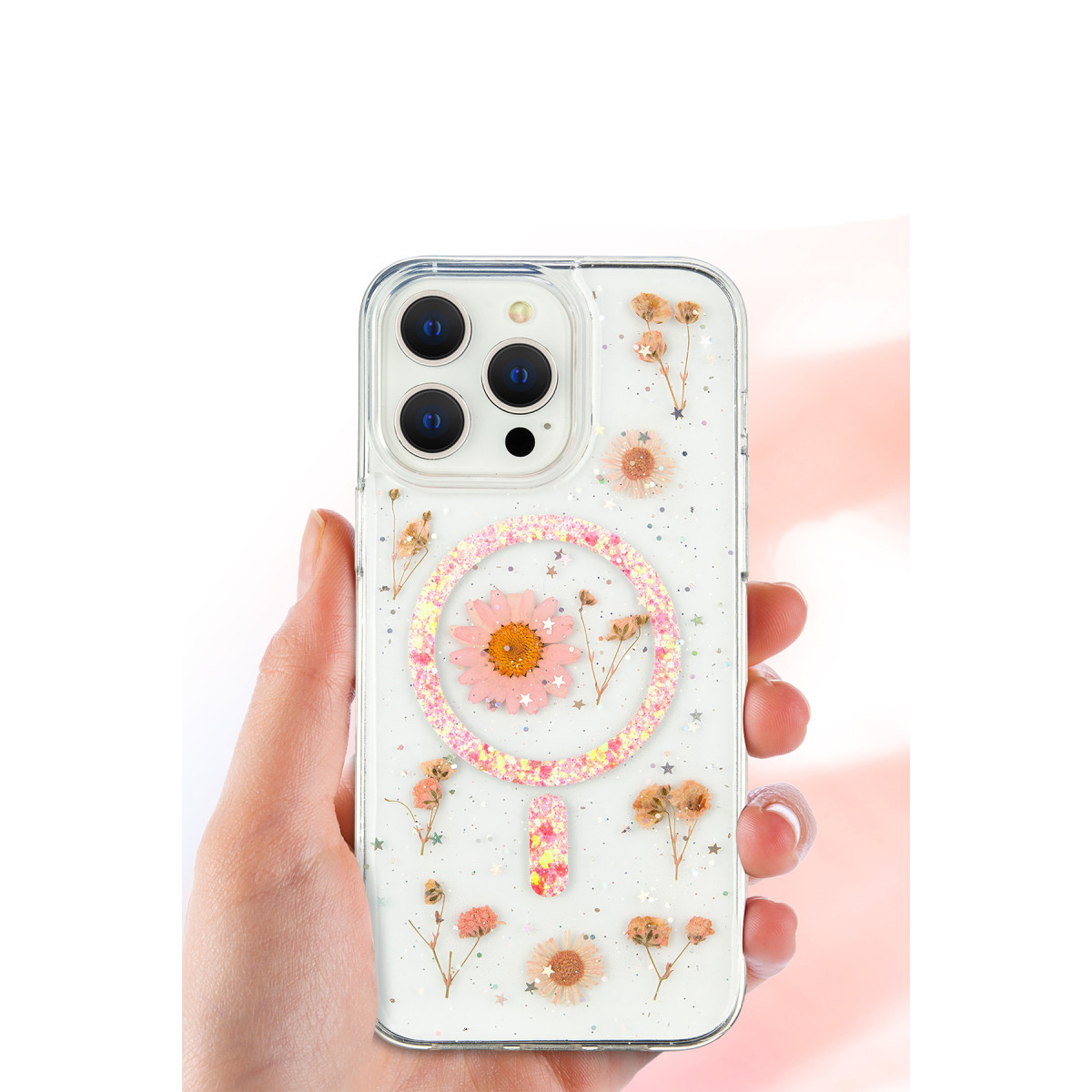 iPhone 16 Pro Kılıf Daisy Simli Magsafe Kapak - Pembe — görsel 3